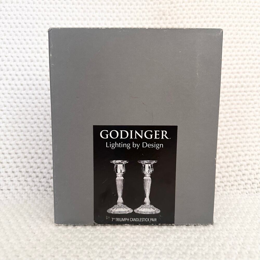 Godinger Lighting By Design Glass 7" Triumph Candlestick Holders NIB New Pair 2